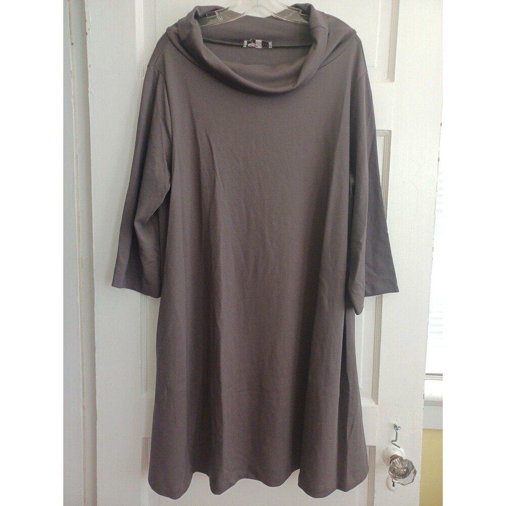 Bryn Walker gray cowl/funnel neck tunic dress M Lagenlook minimalist capsule
